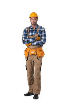 Construction Worker Contractor Carpenter full length portrait isolated on white background
