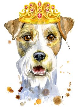 Cute Dog with crown. Dog T-shirt graphics. watercolor airedale terrier illustration