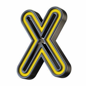 Yellow black outlined font Letter X 3D rendering illustration isolated on white background