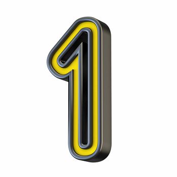 Yellow black outlined font Number 1 ONE 3D rendering illustration isolated on white background