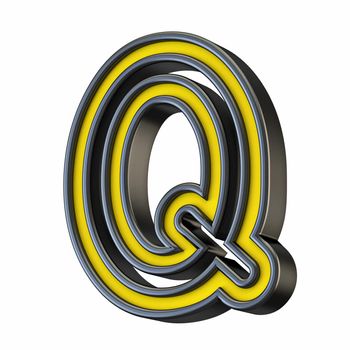 Yellow black outlined font Letter Q 3D rendering illustration isolated on white background