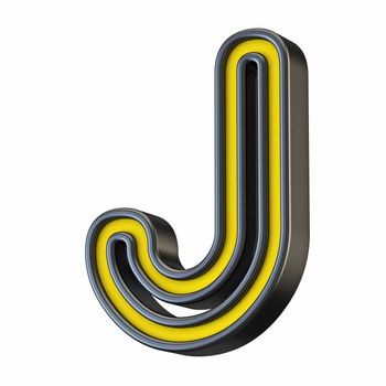 Yellow black outlined font Letter J 3D rendering illustration isolated on white background