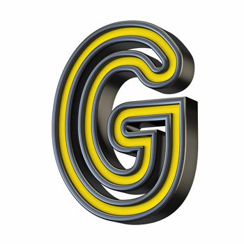 Yellow black outlined font Letter G 3D rendering illustration isolated on white background