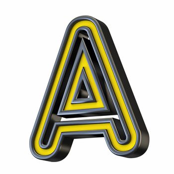Yellow black outlined font Letter A 3D rendering illustration isolated on white background