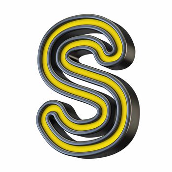 Yellow black outlined font Letter S 3D rendering illustration isolated on white background