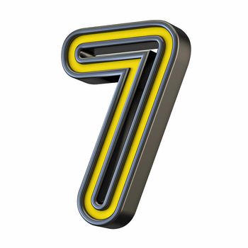 Yellow black outlined font Number 7 SEVEN 3D rendering illustration isolated on white background