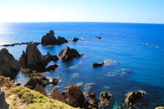 Reef of the Sirens in Cabo de Gata-Nijar natural park, Almeria, Spain on a sunny day of summer.