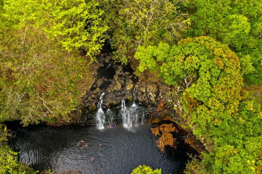Rochester Falls On The Island Of Mauritius.Waterfall in the jungle of the tropical island of Mauritius.