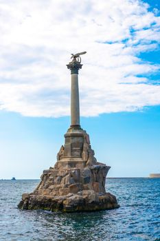 Crimea, Russia - 08.19.2019: Monument to the scuttled ships on the embankment of Primorsky Boulevard, a historical monument