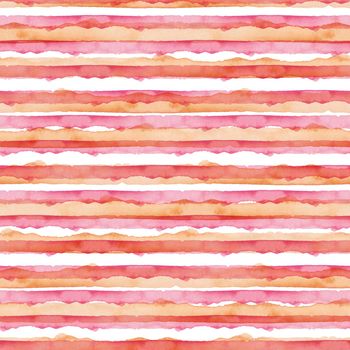 Abstract Simple Stripes Watercolor Background. Pink and Orange color. Seamless Pattern for Fabric Textile and Paper. Simple Hand Painted Stripe.