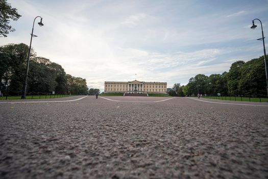 Oslo, Norway. September 2021. the panoramic view of the The Royal Palace in the city center