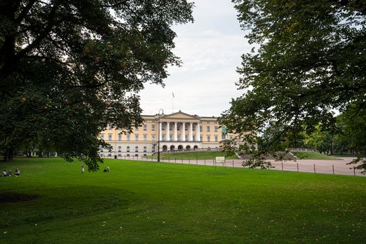 Oslo, Norway. September 2021. the panoramic view of the The Royal Palace in the city center