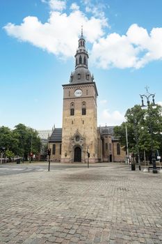Oslo, Norway. September 2021, The outdoor view of the Oslo Cathedral in the city center