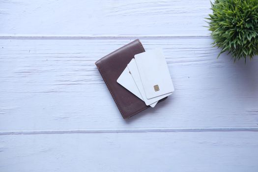 close up of credit card on wallet