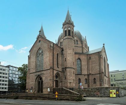 Oslo, Norway. September 2021. The outdoor view of the  Trinity Church building in the city center
