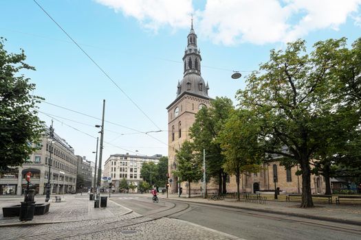 Oslo, Norway. September 2021, The outdoor view of the Oslo Cathedral in the city center
