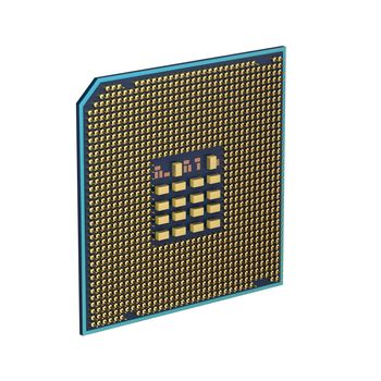 3D model of computer processor (CPU) with visible wire-frame, isolated on white background