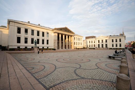 Oslo, Norway. September 2021.  exterior view of the facade of the university building in the city center