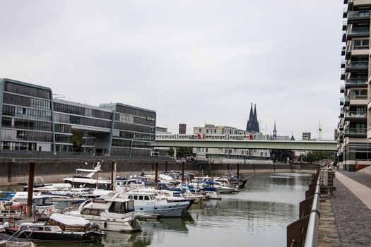 Barges and yachts in the harbor