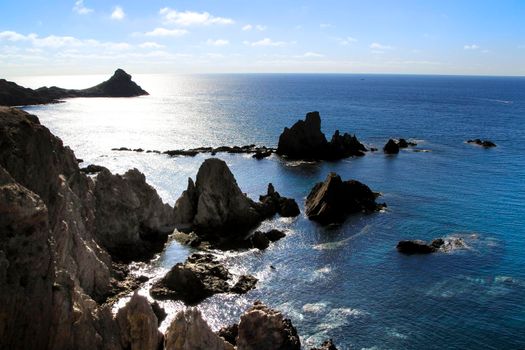 Reef of the Sirens in Cabo de Gata-Nijar natural park, Almeria, Spain on a sunny day of summer.