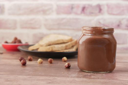 Chocolate Hazelnut Spread on a Bread on Table