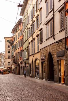 Bergamo, Italy - July, 07: View of the commercial street of the city on July 07, 2021