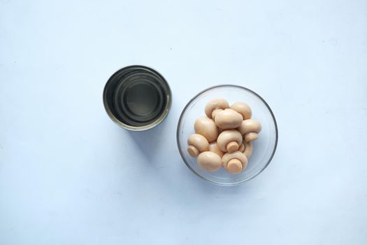 Canned mushrooms in blow close up