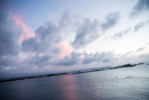 Beautiful clouds setting over the ocean in San Juan, Puerto Rico.