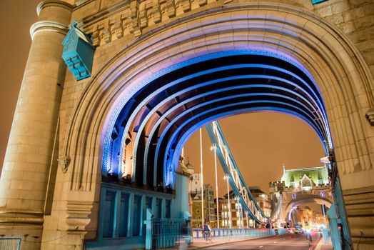London, UK - January 27, 2017: A detail of under the arch of Tower Bridge in London, England.