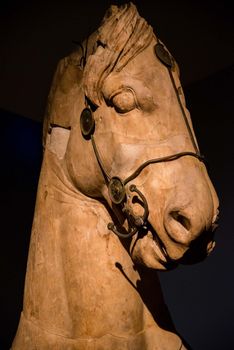 London, UK - February 4, 2017: Horse head statue in the British Museum