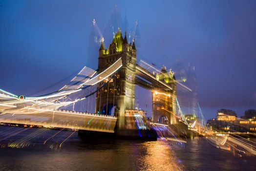 London, UK - January 26, 2017: Inspiring abstract long exposure of the iconic Tower Bridge connecting Londong with Southwark on the Thames River