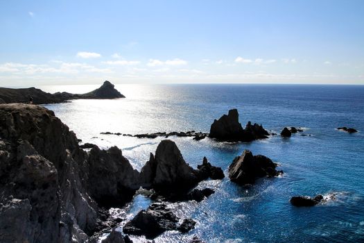 Reef of the Sirens in Cabo de Gata-Nijar natural park, Almeria, Spain on a sunny day of summer.