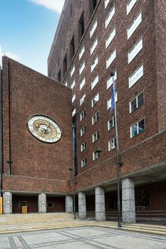 Oslo, Norway. September 2021.  Exterior view of the City town hall building in the city center