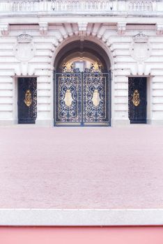 London, UK - January 27, 2017: A detail photo of Buckingham Palace's gates and beautiful royal architecture