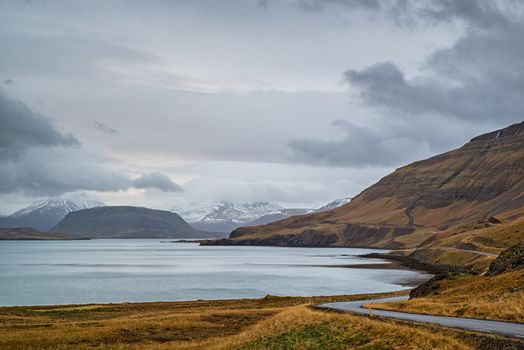 View of Hvalfjordur in a summer cloudy day, Iceland
