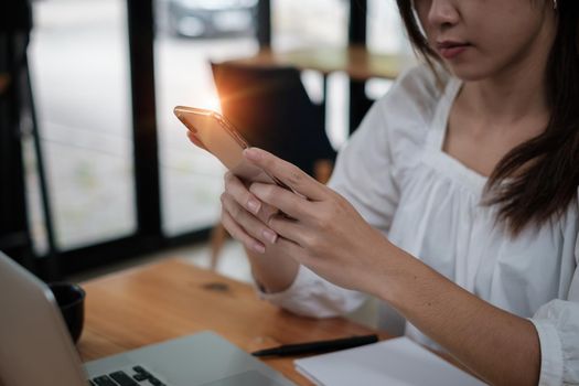 Woman scan her face for KYC security her saving bank account. Biometric data security concept