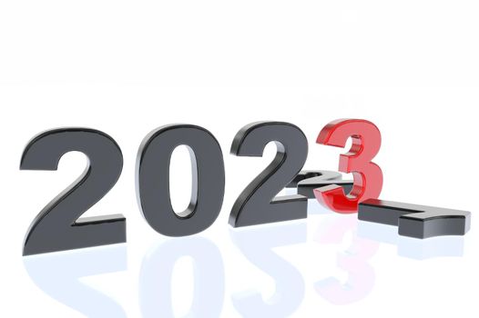 3d illustration with numbers on a white background indicating the coming of the future 2023