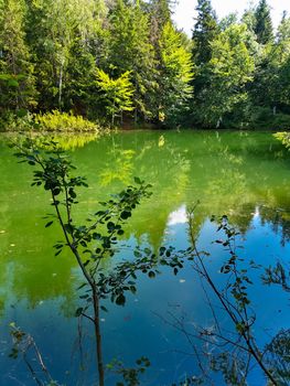 Beautiful colorful lakes "Kolorowe Jeziorka" square in Rudawy Janowickie mountains