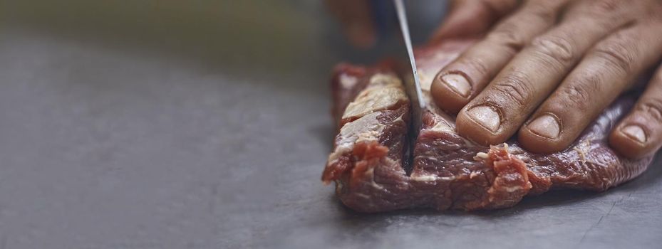 Cut meat detail, banner image with copy space