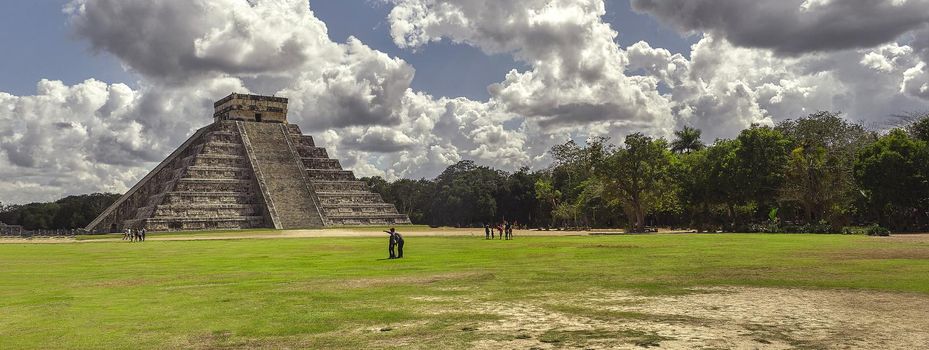 Banner of Chichen itza pyramid in Mexico, banner image with copy space