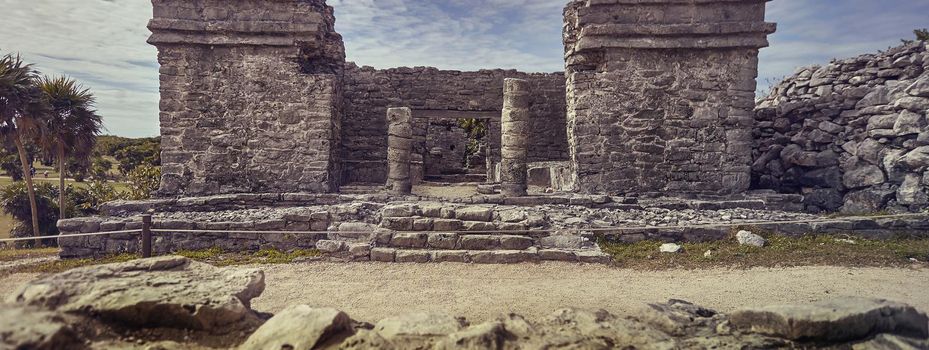 Tulum ruins in Mexico banner image with copy space,