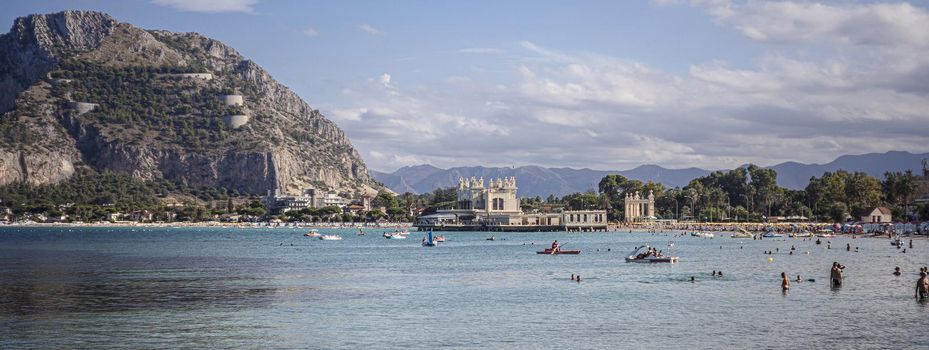 Mondello beach view, banner image with copy space