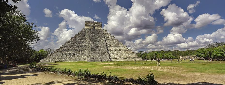 Banner of Chichen itza pyramid in Mexico, banner image with copy space