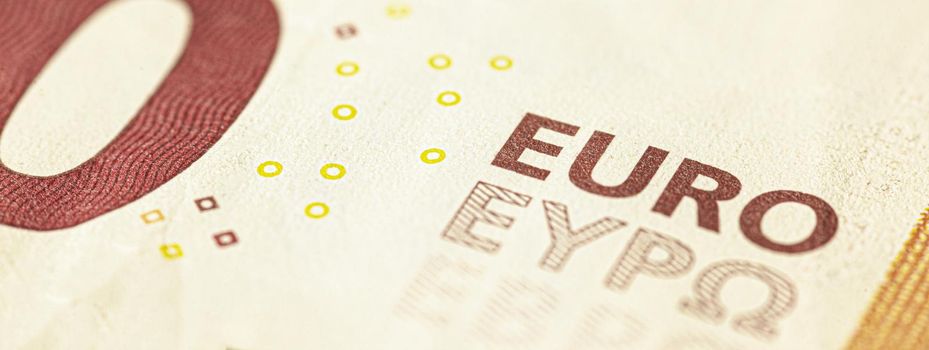 Euro bill detail, banner image with copy space