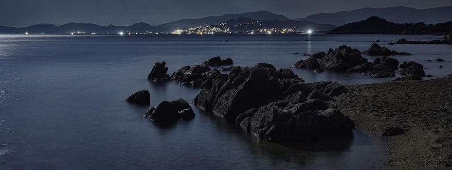 Sardinia beach night, banner image with copy space