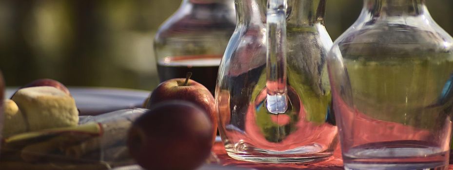 Apple carafe table, banner image with copy space