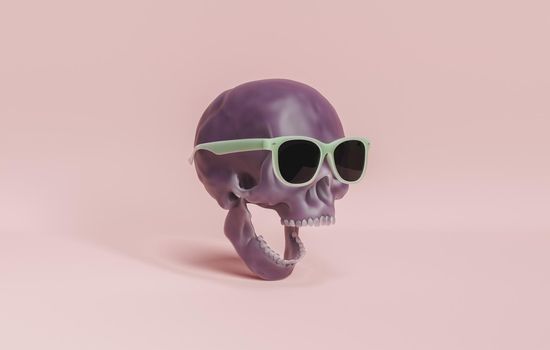 skull with open mouth and sunglasses. 3d rendering