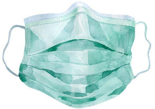 Face mask virus protection against virus watercolor clipart. Health care, hand drawn medical mask.