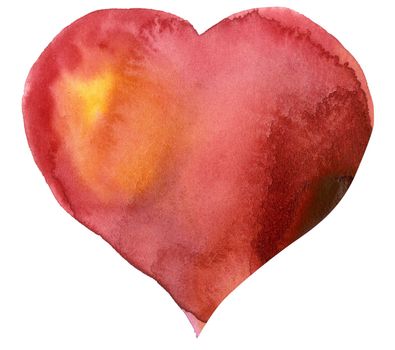 watercolor heart with light and shade, painted by hand