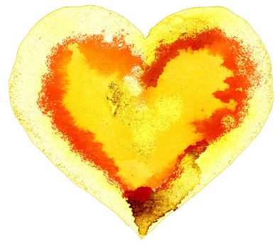 Watercolor heart with gold strokes, painted by hand